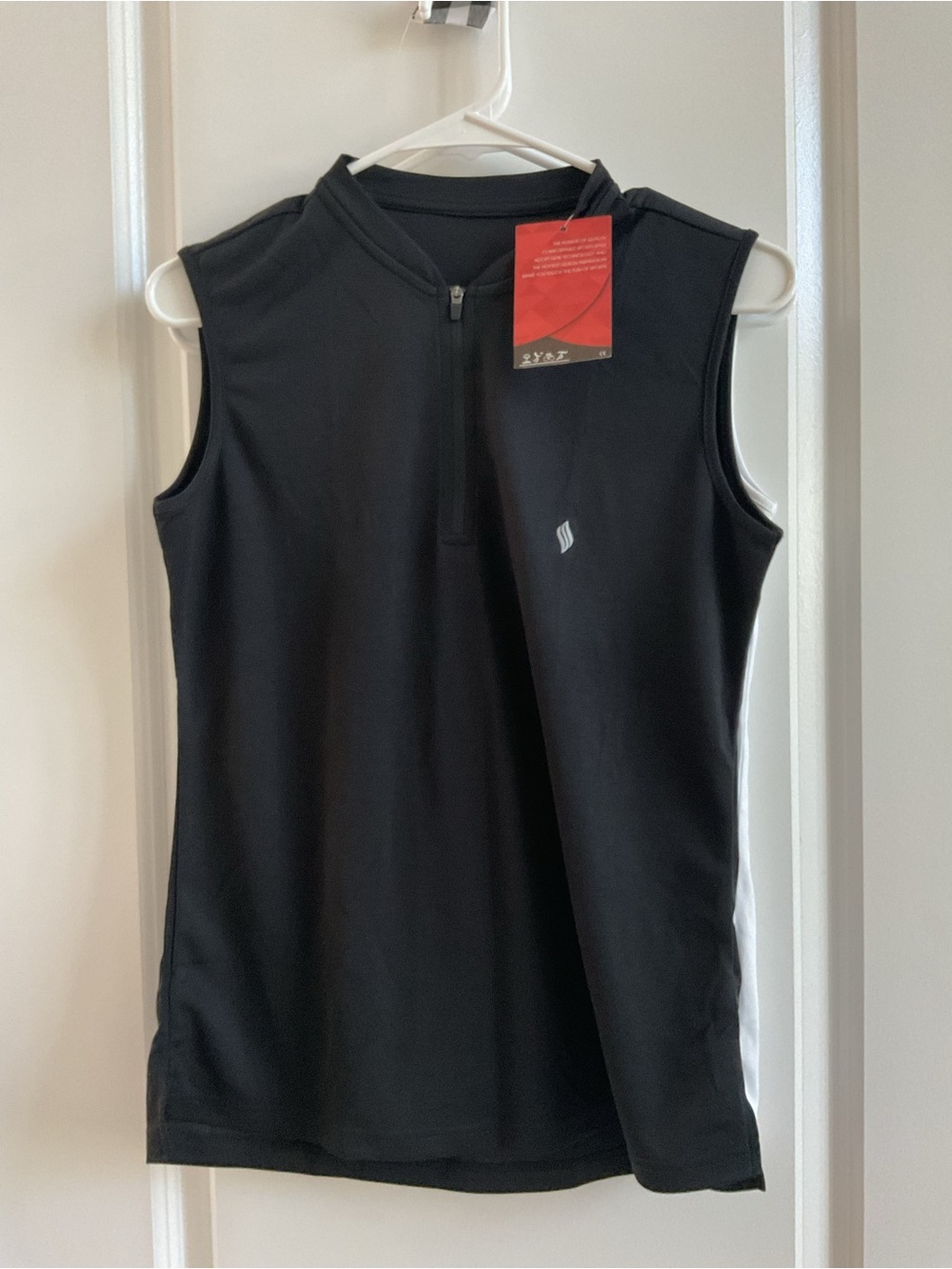 Sleeveless Black Performance Zip Mock Neck Top